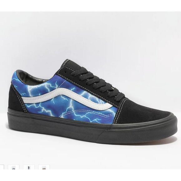 Vans Old Skool Lightning Black &‎ Blue Skate Shoes Sz 6 Men 7.5 Women - Picture 1 of 11
